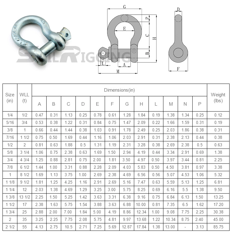 Wholesale Hardware Rigging 3/4" 4.75t Galvanized Us Type G209 Anchor Sahckle Steel Forged Lifting D Ring Bow Shackle